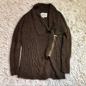 Rachel Roy Asymmetrical  Waffle Knit Zip Cardigan